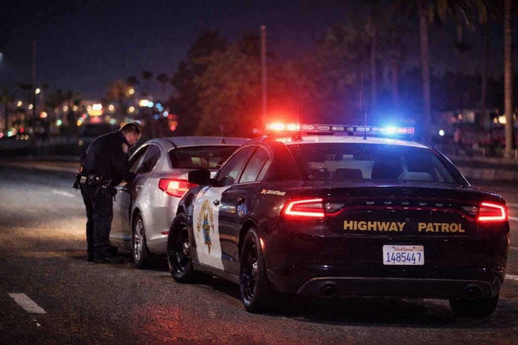 Anaheim DUI traffic stop at night in Orange County California police officer pulling over driver