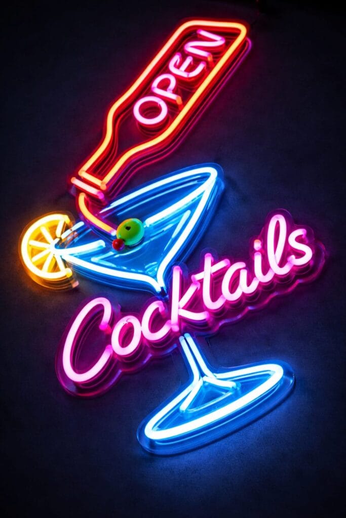 Neon cocktail sign representing alcohol and BAC (Blood Alcohol Concentration) in California DUI cases