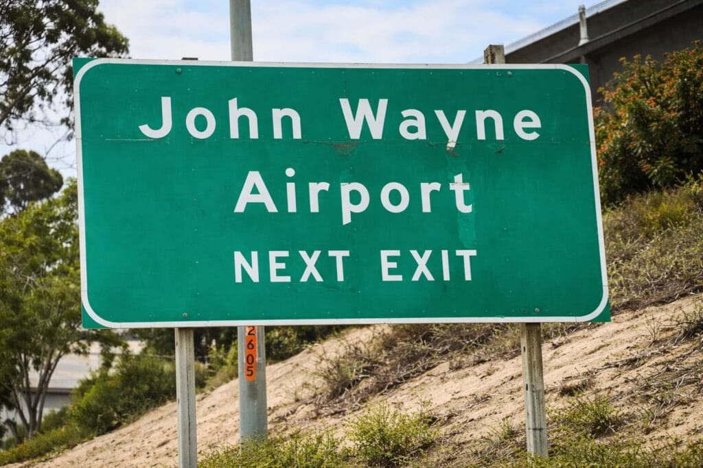 John Wayne Airport sign in Irvine representing Orange County DUI attorney service area