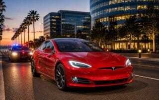 Tesla vehicle being pulled over by police in California for DUI arrest