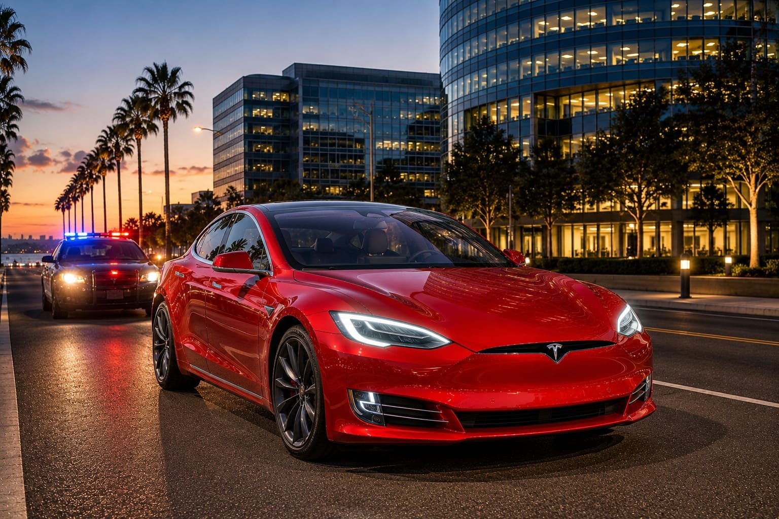 Tesla vehicle being pulled over by police in California for DUI arrest