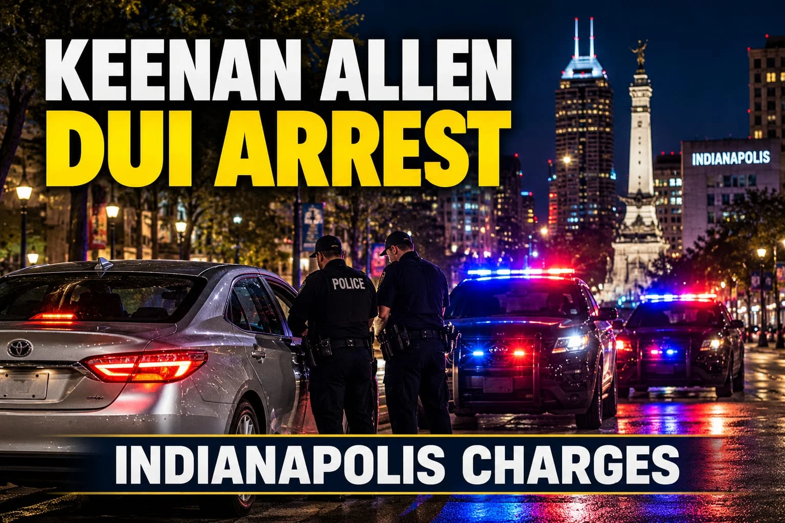 Nighttime police traffic stop in downtown Indianapolis referencing Keenan Allen DUI arrest